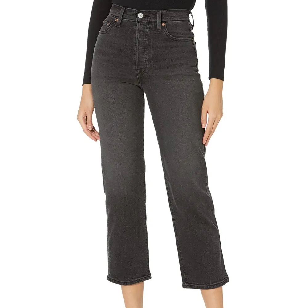 Levi’s Ribcage Straight Ankle Cropper Black Denim Jeans Size 25 Button Fly
